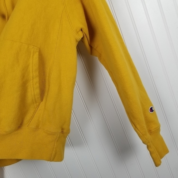 Champion Reverse Weave Hoodie Sweatshirt Pull Over Gold Yellow Adult Oversize S - Picture 6 of 8